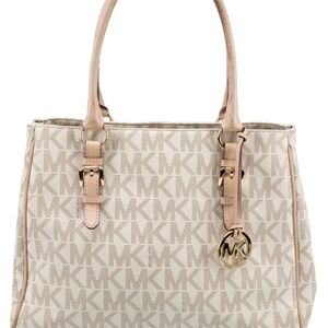 Michael Kors Beige Monogram Logo Tote Bag